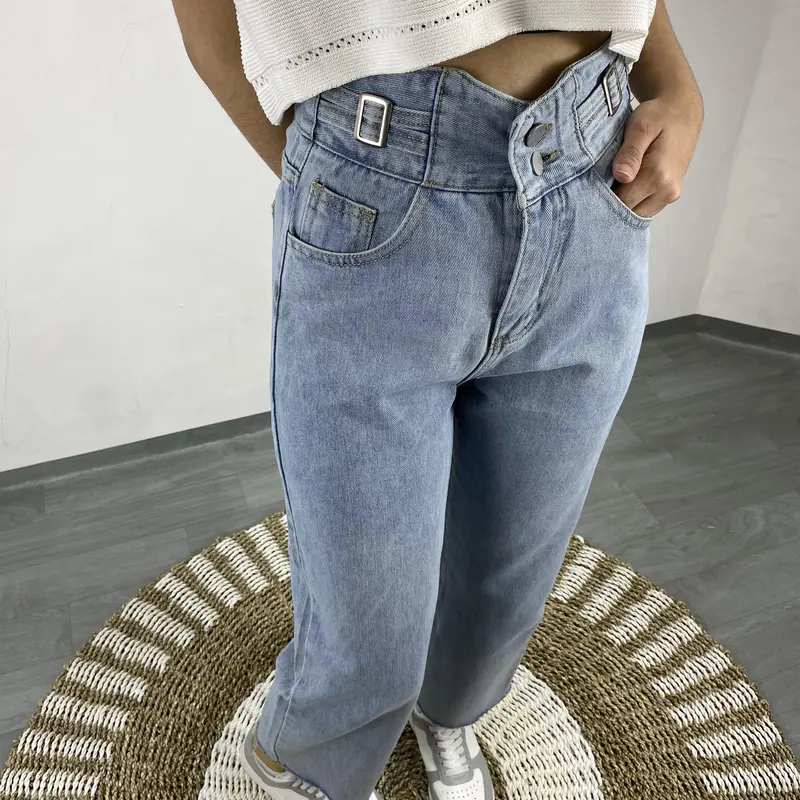 Celana Panjang Jeans Loose Hight Waist Model Denim Model Unfinished Cut HW Korean Style DFS P547 8