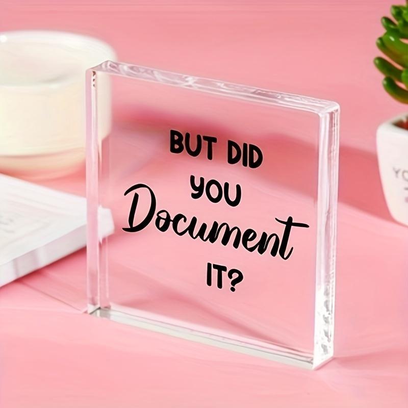Square Acrylic Ornament, 1 Count Funny Letter Pattern Decorative Ornament, Desk Decoration for Home Office, Gift for Friends, Colleagues and Employees 2