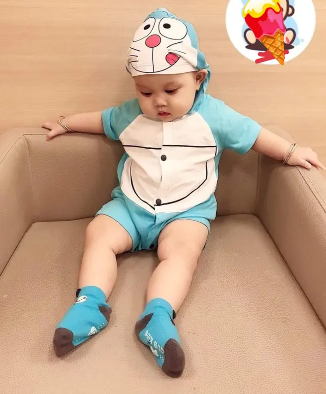 body doremon ngắn tay cho bé tra và gái Jumpsuit 1