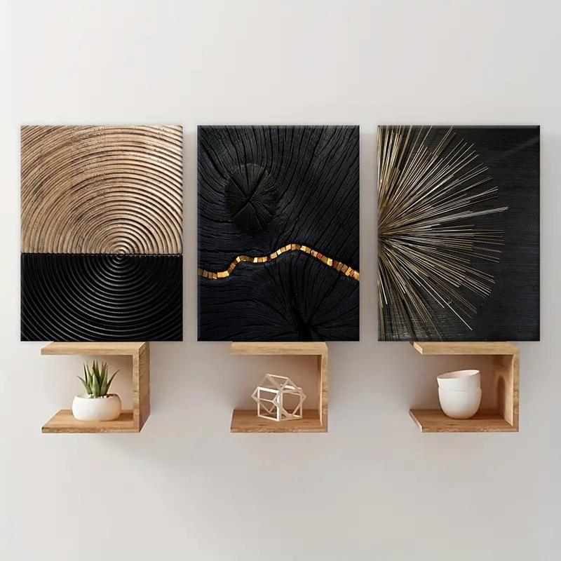 Wooden Framed Canvas Painting, 3 Counts Abstract Pattern Decorative Poster, Modern Art Wall Decorations, Home Decor for Living Room Office 5