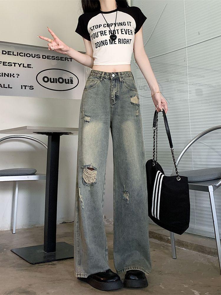 Product Introduction of Quần Jean Ống Rộng, Dành Cho Nữ, Hàng Mới Về Mùa Thu 2024, Mỏng Vừa Vặn, Cạp, Ngoại Cỡ, Lau Nhà Và Làm Cũ, Quần Thẳng 4