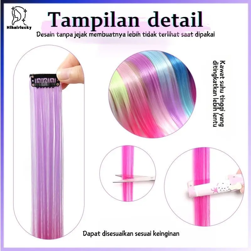 HIL-0040 Hairclip Extension Warna Gradient - Aksesoris Rambut Konser Pesta, Gaya Korea Jepit Sisi Telinga, Rambut Palsu Halus Natural (Wanita) 5