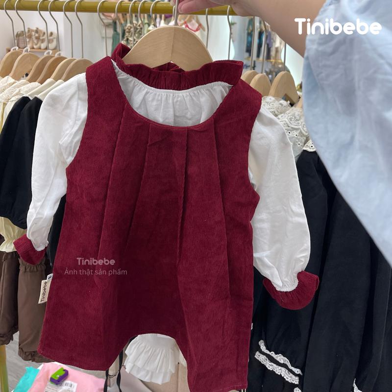 Set Váy Bé Gái 2 Chi Tiết Màu Đỏ Nhung Tăm Thu Đông Tinibebe 2