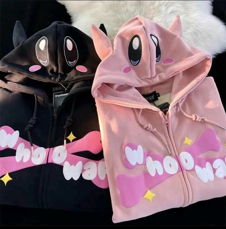 Áo Hoodie Zip Nỉ Bông From Rộng Tai Thỏ Nữ