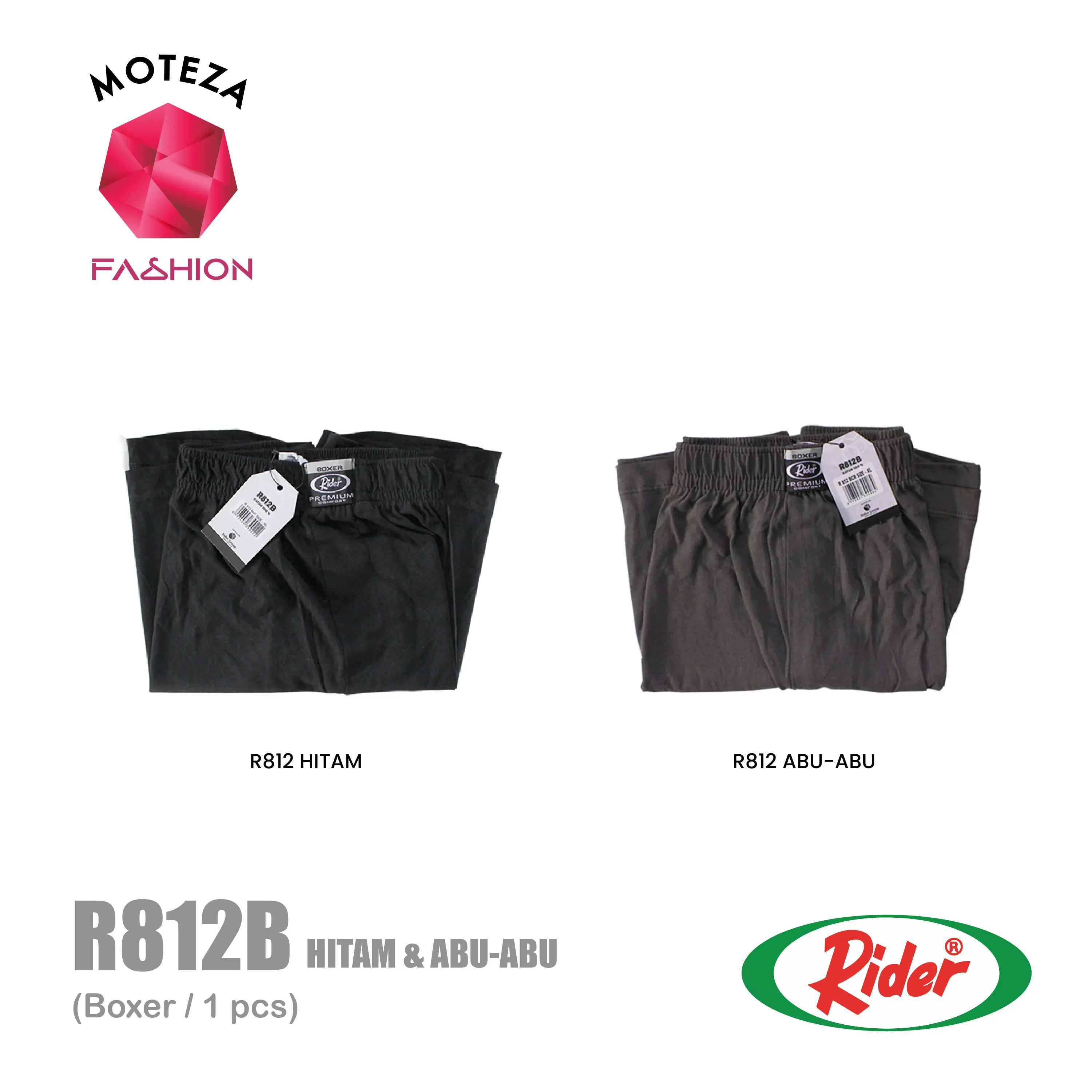 Celana Dalam Pria Boxer - RIDER Sport R 812 B - Hitam / Abu Polos Katun Nyaman | Remaja Dewasa | Motif Polos