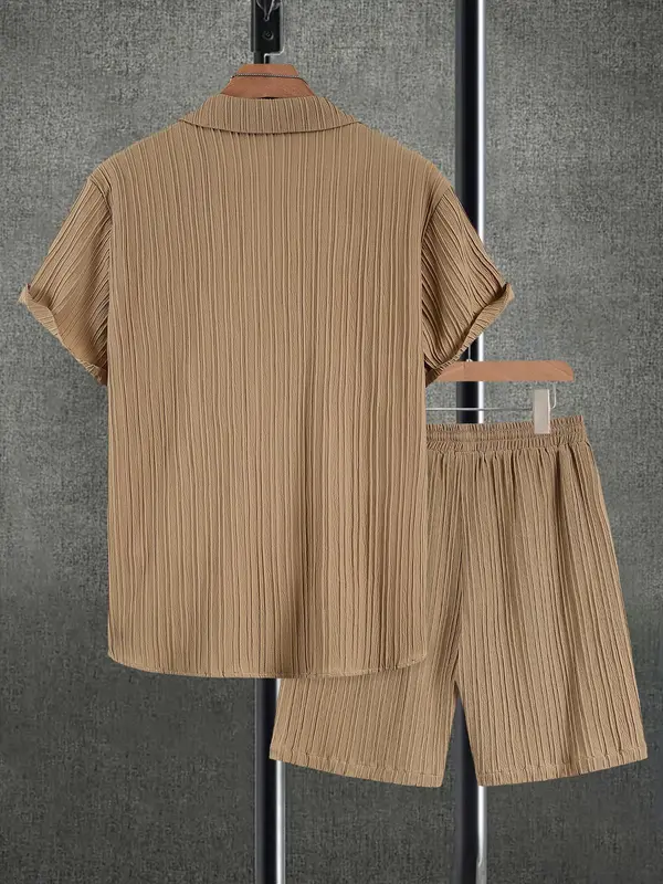 Men's Solid Short Sleeve Top & Shorts Set, Regular Fit Formal Shortsleeve Top & Shorts, Men's Summer Clothes, Sets for Men Clothing, Menswear, Suits, Summer Outfit Set, Casual Matching Set 8