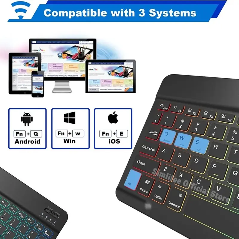 10 Inch Backlit Backlight Wireless Keyboard and Mouse Bluetooth LED Colorful For iPad Laptop Android Iphone 2
