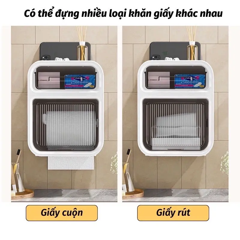 Hộp Đựng Giấy Vệ Sinh Dán Tường Có Lắp Đậy chống Nước 5