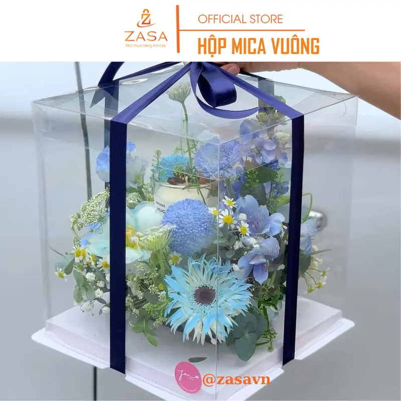 Hộp Mica Vuông Trong Suốt Đa Năng - Hộp Đựng Bánh Kem, Hoa, Trái Cây Và Quà Tặng - Zasavn (Kèm Ruy Băng) 3