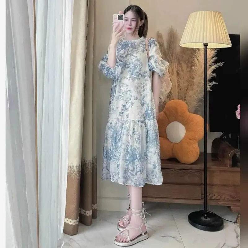Đầm Bầu Mùa Hè Váy Dự Tiệc Đi Chơi -Váy Bầu Voan Dáng Dài Cao Cấp Sang Chảnh Phong Cách Tiểu Thư Vintage Nữ Women Dress 6
