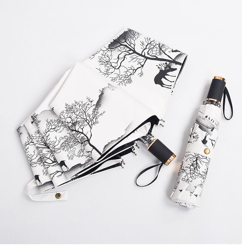 Product Introduction of Valley Elk Ink Painting Retro Style Umbrella Rain Dual-Use Folding Sun Protection Umbrella Sunscreen and Rain-Proof Automatic plus-Sized Double 6