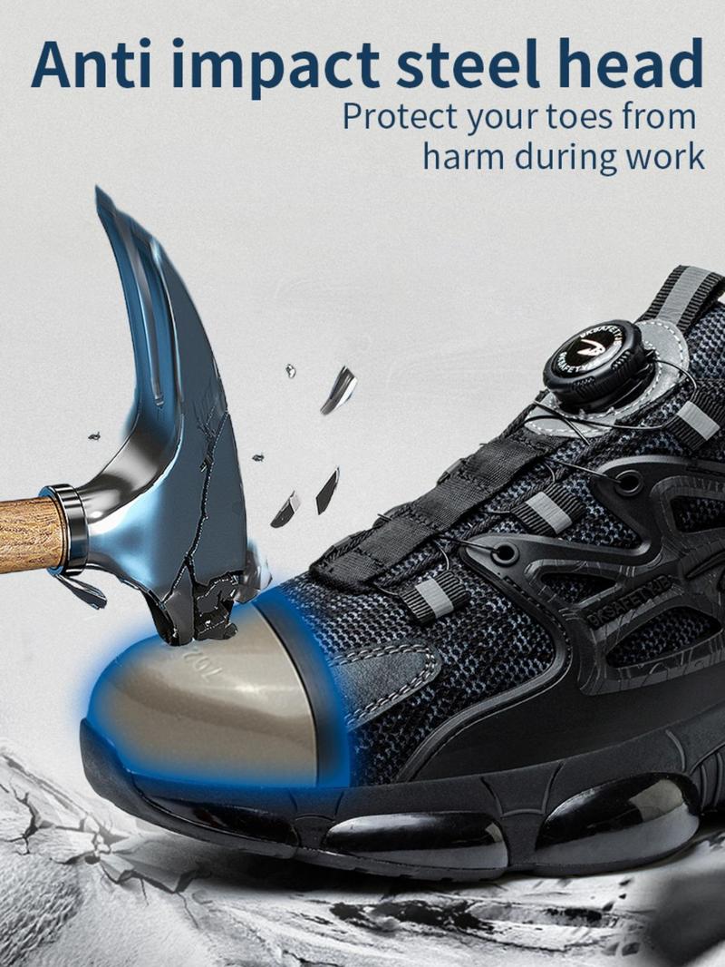 Product Introduction of Men's Lace Up Automatic Buckle Free Safety Shoes, Steel Toe Shoes, Sports Shoes for Boy, Casual Comfort Breathable Anti-smash Anti-puncture Work Shoes, Fashion Runner Training Shoes for Daily Wear Steel Toe Shoes 2