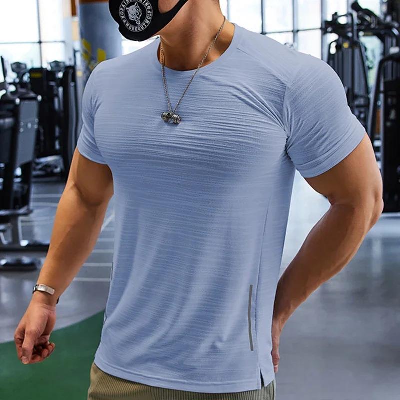 Muscle Training Compression T-shirt Man Running Dry Fit Tee Plain Color Plus Size Gym Men's T-shirts Sports Men Tops Sweatshirt 0