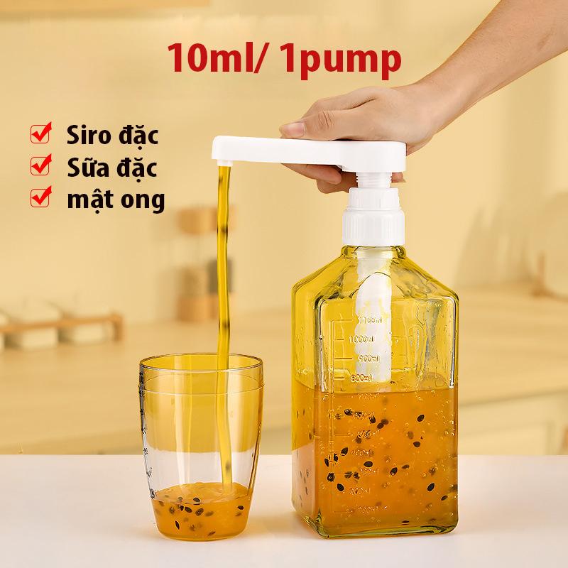 Bình Bơm Sữa Đặc, Mật Ong, Siro Với Ống Hút Lớn Đựng Gia Vị Thủy Tinh