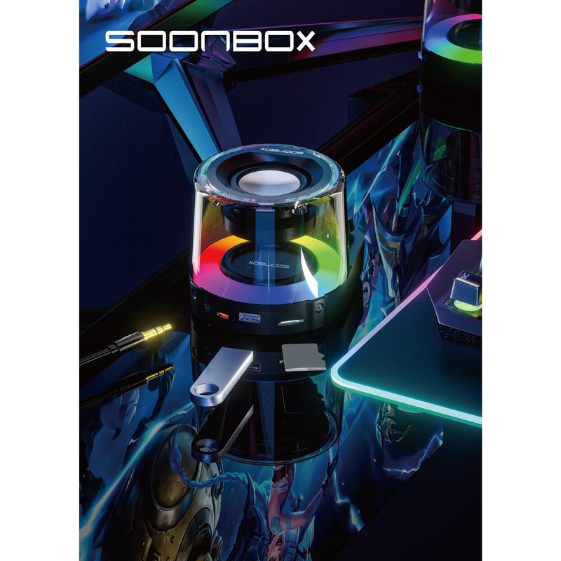 SOONBOX S301 Mini Speaker Bluetooth Portable 5.3 Wireless 10W Bass HifI 360 Sound + LED Light Mechanical Button 6