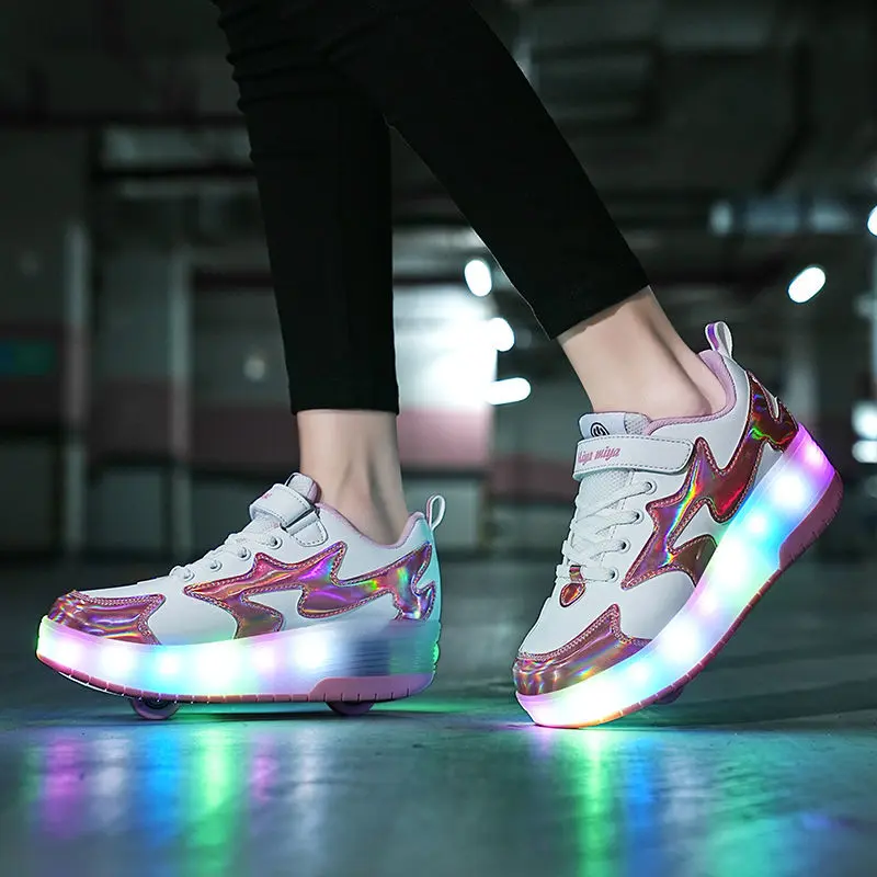 Two-wheeled scooters Boys' flying shoes Girls' children's invisible roller skates Adults charging flash light lightweight wheel shoes