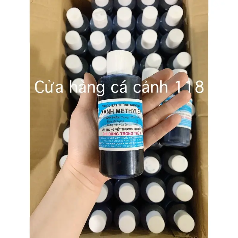 Dung dịch XANH METHYLEN 100ml trong ngừa và phòng bệnh cho cá cảnh - Sát khuẩn ngoài da 100ml ]