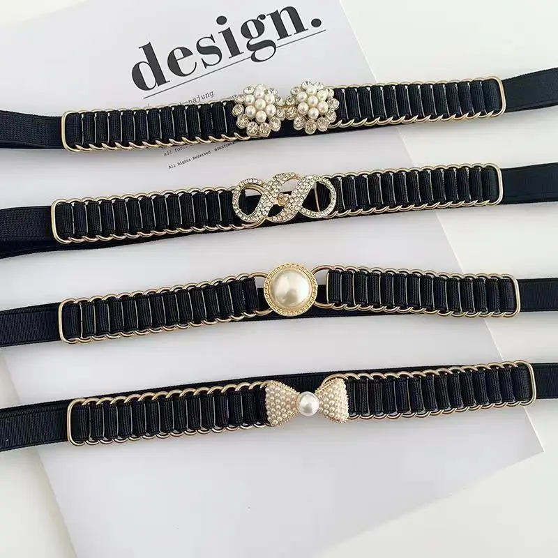 BGS-130 Belt Ikat Pinggang Wanita Sabuk Gesper Mutiara Fashion Casual Dewasa Obi Karet Mewah Kekinian Elegan 3