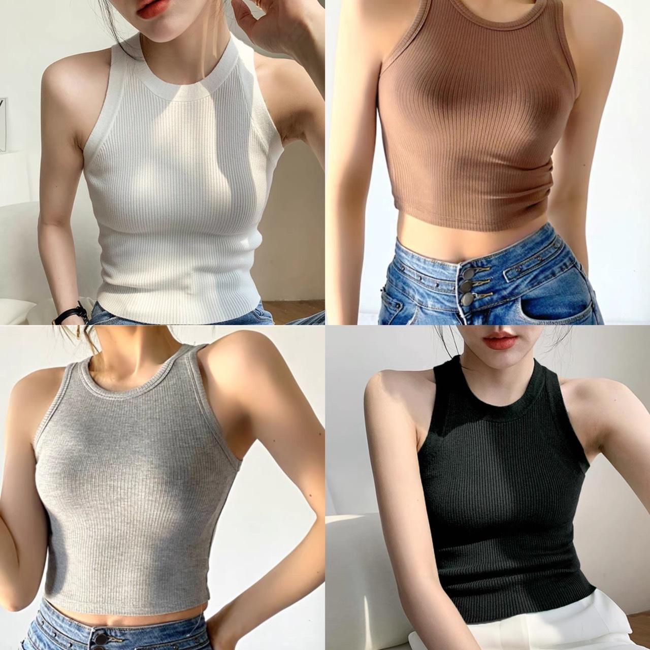 Áo Thun Ba Lỗ Crop Top Bigsize (Không Mút Ngực) Vải Thun Tăm 55-95kg Nữ Trắng Women Dáng Ngắn - A.1178