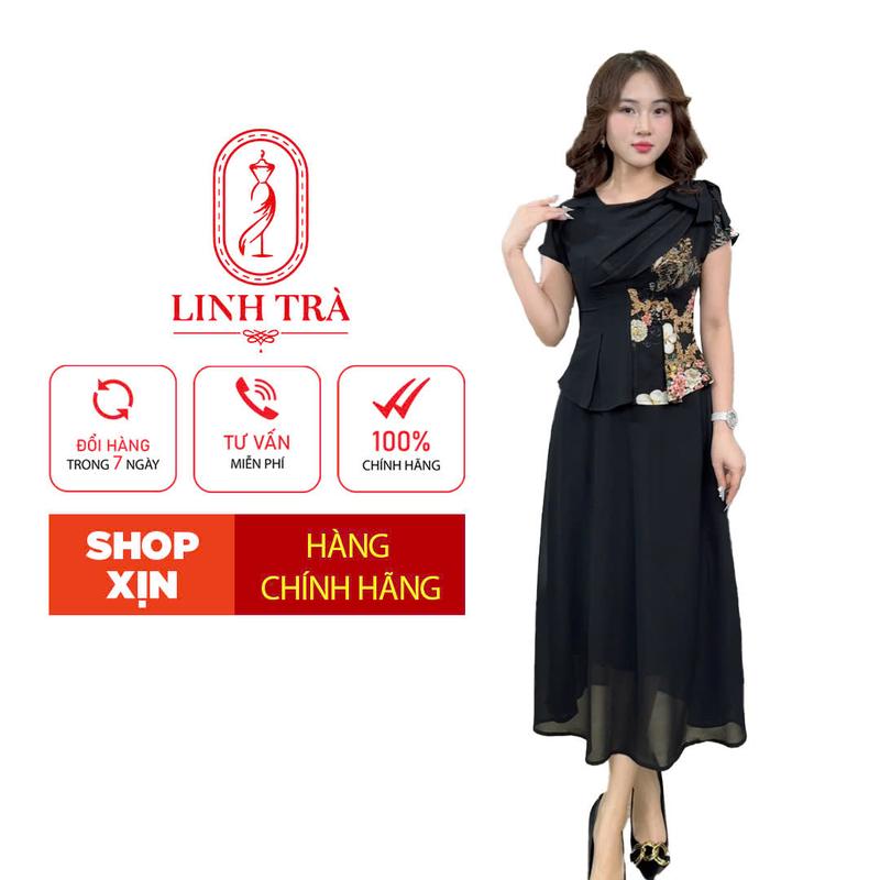 Đầm Trung Niên Dáng Dài [ Linh Trà ] (LT 2760) Cao Cấp Đi Làm Đi Chơi Đi Tiệc Đa Dụng Sang Trọng Cho Các Quý Bà U40 U50