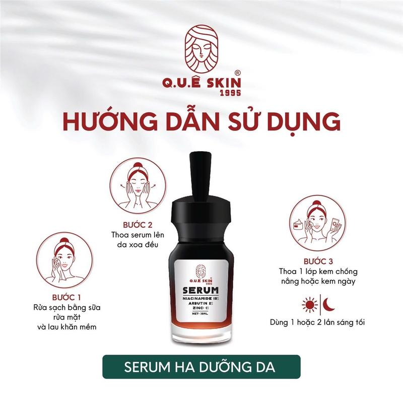 Vip Serum dưỡng trắng Q.UÊ Skin Niacinamide 10% + Zinc 1% + arbutin từ nụ tầm xuân cúc la mã dầu hạt Nghệ Bạch chỉ ,Dầu hạt jojoba 30ml 1 Hộp
