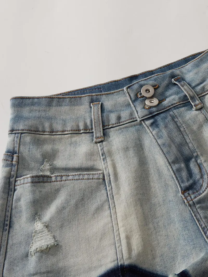 Product Introduction of Women's Plain Raw Hem Pocket Denim Shorts, Casual Fashion Button Decor Shorts for Daily Wear, Ladies Bottoms for Summer 3