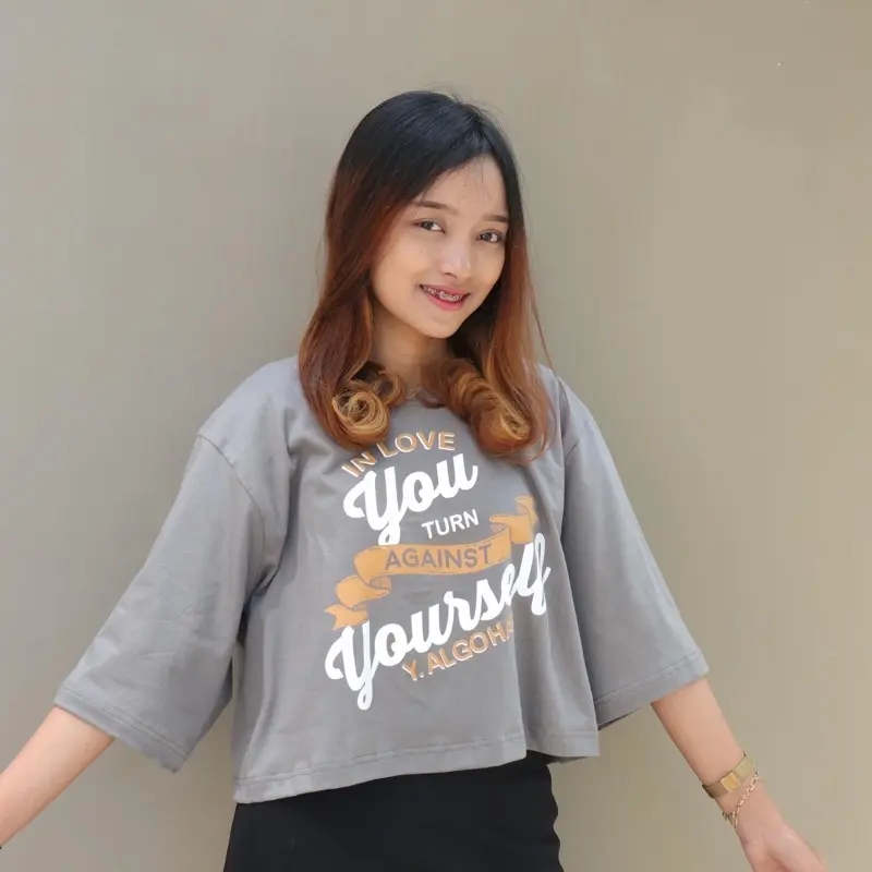 OLIVE CROP TOP T-SHIRT COTTON COMBED Baju Atasan  Kaos  Wanita 5