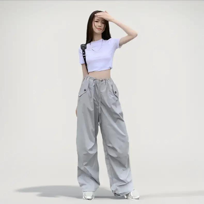 Quần dài ống rộng phối dây rút màu GHI XÁM Nữ Pants Women Ong 0