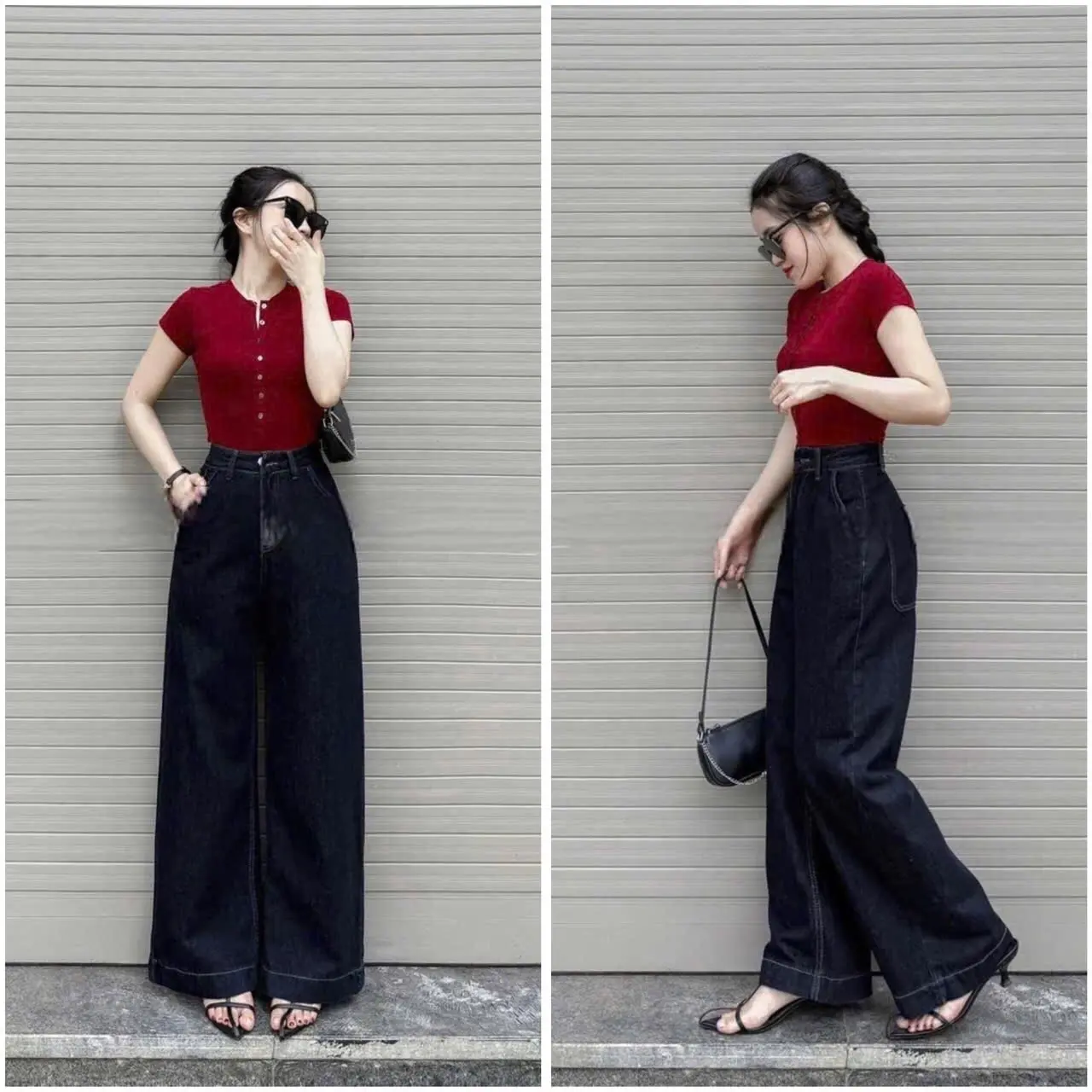 Quần jean xanh dáng suông cạp cao dài 103cm rộng 28cm tôn dáng dễ phối cho nữ