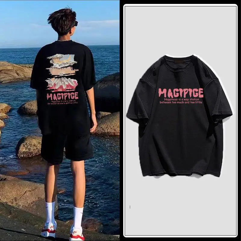 Áo Thun ngắn Tay Dáng Rộng Thương Hiệu Hợp Xu Hướng Phong Cách Mỹ In Chữ, Áo Đôi Nặng Phong Cách Instagram Đường Phố, Tay Lửng Dành Cho Nam, Bán Chạy Tại Cửa Hàng