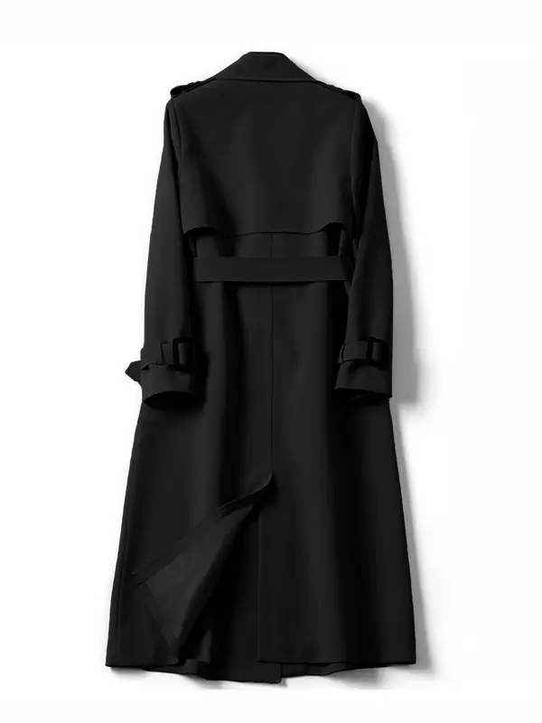 Women's Solid Double Button Belted Trench Coat, Elegant Lapel Neck Long Sleeve Coat for Fall & Winter, Women's Clothing for Daily Wear, Clothing for Women, Going Out Tops 3