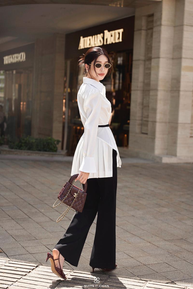 Product Introduction of SUITS BY CHAN - Áo sơ mi kiểu tay dài xếp li tà sau (Ko kèm belt), Quần dài ống loe - VKAO00530 SCQD00046 Nữ Women 47
