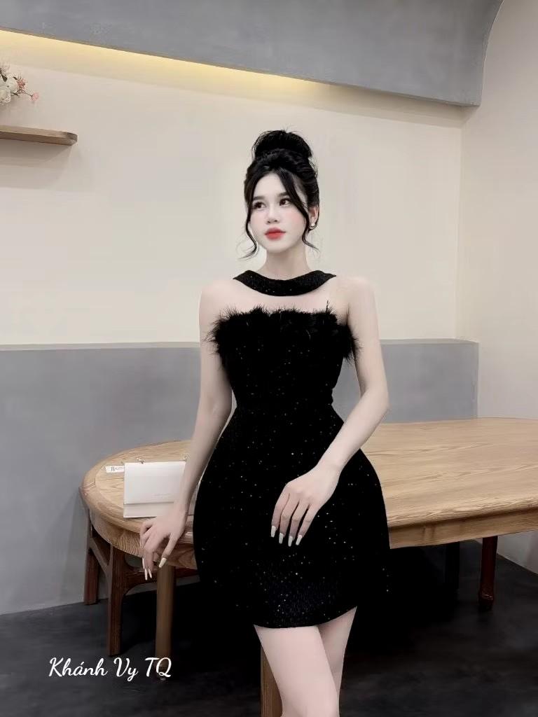 Product Introduction of Đầm đi tiệc chất dạ phối lông vũ siêu sang phom đẹp dưới 55kg kèm ảnh thật 4