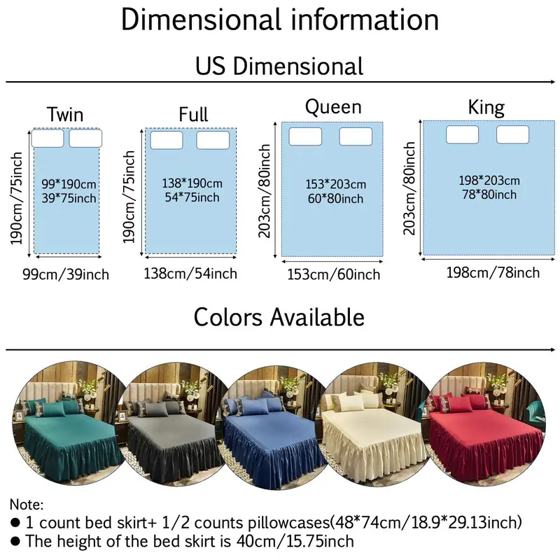 Solid Color Bed Skirt, 1 Set Adjustable Elastic Bed Cover, Easy To Clean Bedding Supplies for Home Bedroom Hotel Dormitory 1
