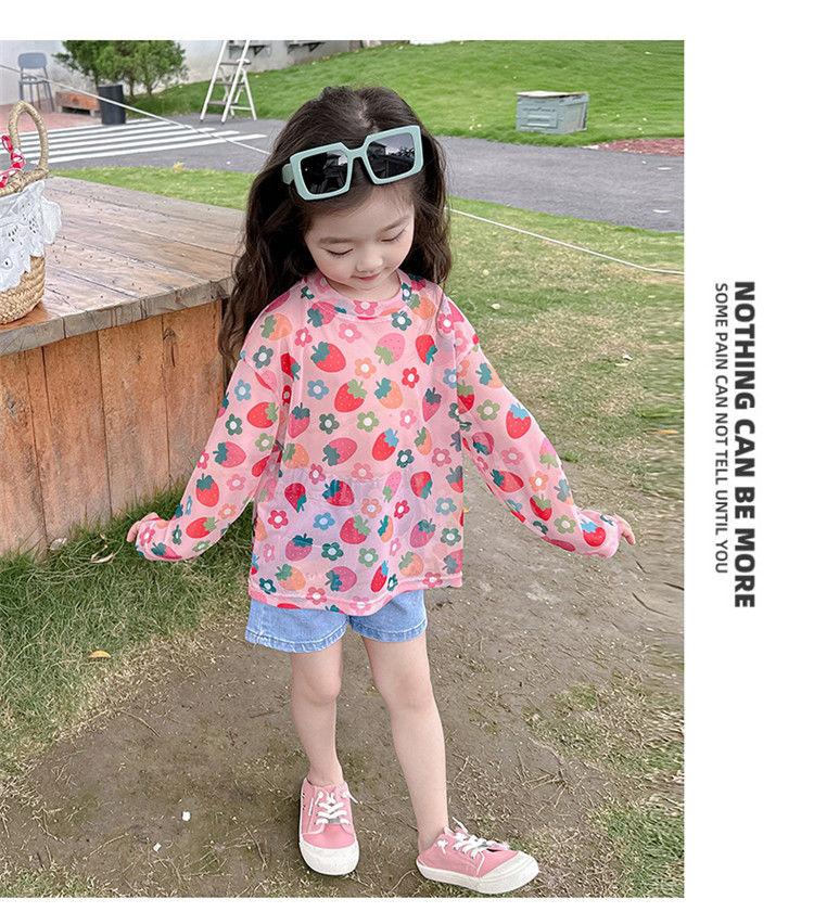 Product Introduction of Áo Thun Dài Tay Chống Nắng Lụa Lạnh Hình Dâu Tây Mùa Hè, Cho Bé Gái, Áo Sơ Mi Cơ Sở Mỏng Sành Điệu, Thích Hợp Cho Bé Gái, Áo Thun Ngầu Mùa Hè Cho Trẻ Em 21