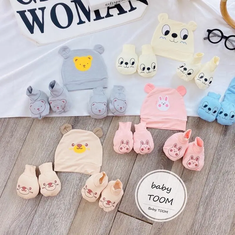 Sét bộ 3 MÓN : MŨ TAI , BAO TAY , BAO CHÂN THUN LẠNH BABY TOOM SIÊU MỀM MÁT CHO BÉ SƠ SINH