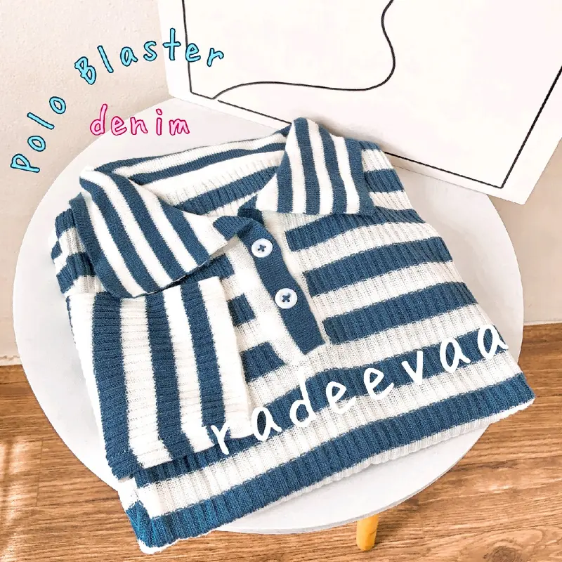 POLO KNIT TOP BLASTER CROP ATASAN RAJUT COMBO STRIPE TONE GARIS 2 WARNA 2