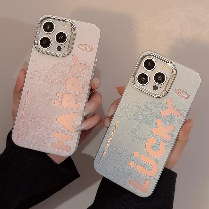 Product Introduction of Couple Laser Dragon Pattern English for 14promax Phone Case Iphone16 Electroplating Protector Cover Protector Cover Casing Shockproof Protective 5