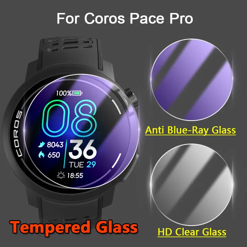 2Pcs For Coros Pace Pro SmartWatch 2.5D Ultra Slim Clear / Anti Purple Light 9H Tempered Glass Screen Protector Guard Film