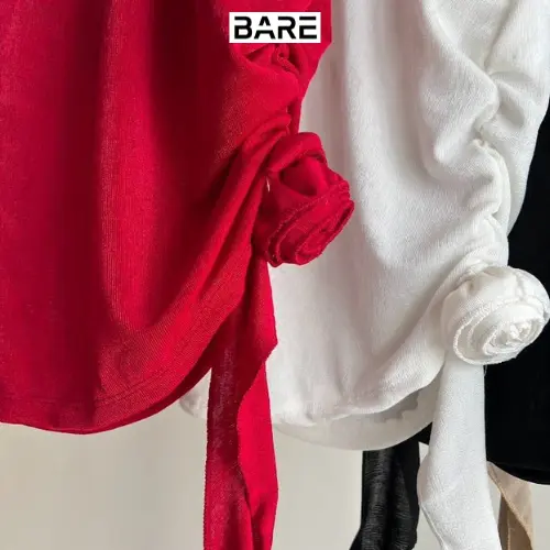 BARE.Y2K_Áo Thun Sát Nách Đính Hoa Có Lớp Lót Chất Dệt Nhũ_A275 Nữ Women Top Thun Voi Cotton Jean Cổ Tròn Ong Voan 5