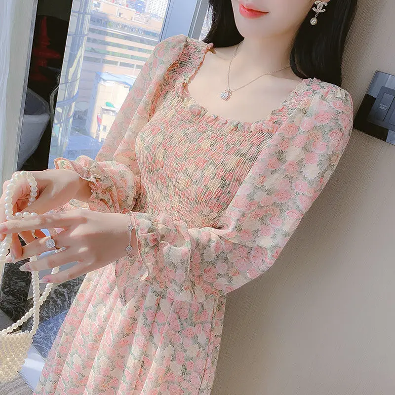 Váy Voan Cổ Điển Phong Cách Pháp, Váy Hoa Thanh Lịch Bó Sát Dáng Ôm, Hàng Mới Về Mùa Xuân Và Mùa Thu Cho Nữ, Đầu Mùa Thu Năm 2024 Women Dress Flower Khuy