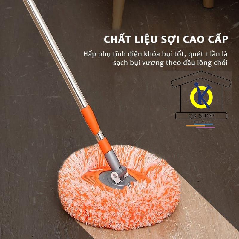 Chổi Quét Trần Nhà, Cây Lau Nhà Đa Năng Tiện Dụng Hình Tròn Hoa Hướng Dương Dài 180cm Inox 302 Đồng bông cứng cáp