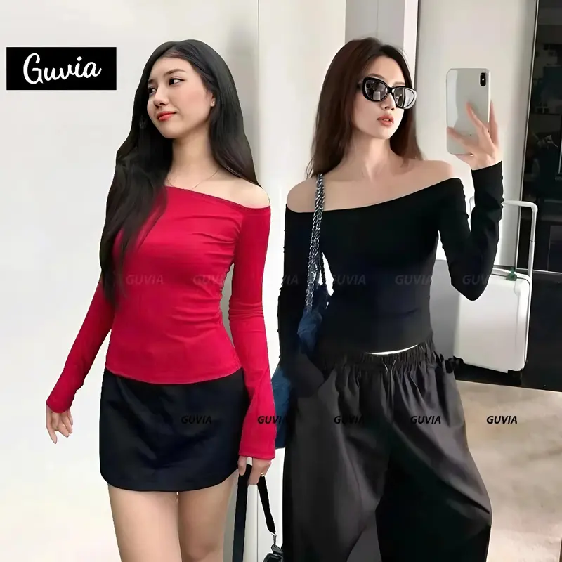 [ADD83] Áo Thun Nữ Tay Dài Trễ Vai Borip Dáng Dài, Áo Thun Tay Dài Trễ Vai Chất Borip 0