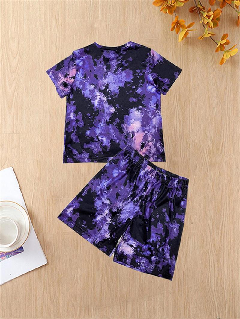 Product Introduction of Toddler Boy's All Over Graphic Print Round Neck Tee & Elastic Waist Shorts Loungewear Set, Casual Soft Comfortable Short Sleeve T-shirt & Shorts Pj Set, Kids Sleepwear for All Seasons 6