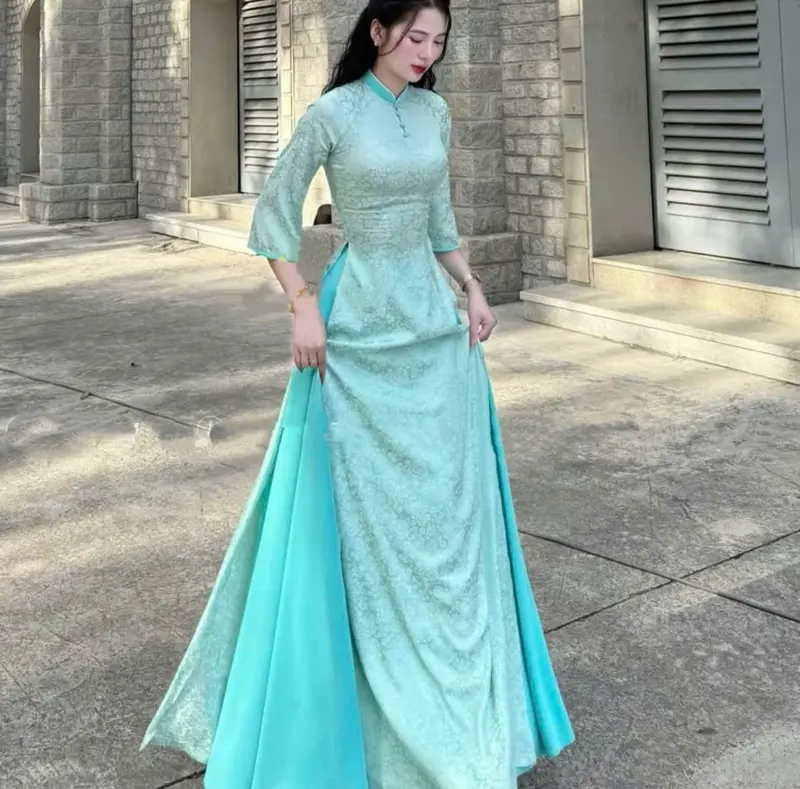 Áo Dài Gấm viền cổ đính cúc bọc xinh MINISO 6