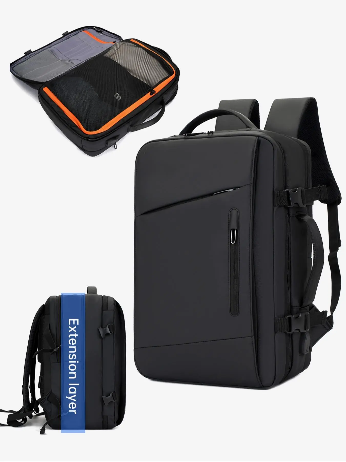 Business Large Capacity Backpack, Expandable Computer Backpack, Casual Solid Color Zipper Backpack for Men, Trendy Versatile High-quality Daily Commuting Bag