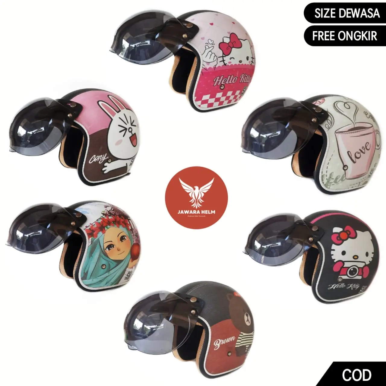 Helm Half Face Retro Pria Wanita Dewasa Motif  Lucu