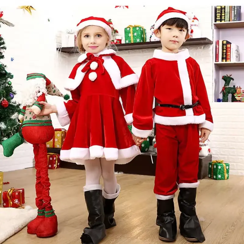 Trang Phục Hóa Trang Giáng Sinh, Cho Trẻ Em Và Trẻ Em, Ông Già Noel, Bộ Trang Phục Giáng Sinh Cho Bé, Váy, Quần, Áo, Mũ, Áo Choàng, Thắt Lưng, Thích Hợp Cho Bé Trai Và Bé Gái 0
