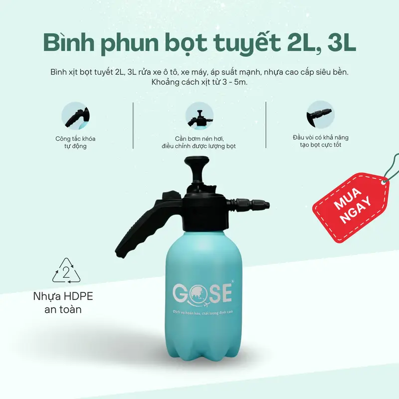 Ber Family - Bình xịt bọt tuyết 2L/3L rửa xe ô tô xe máy áp suất mạnh cao cấp bền đẹp 1
