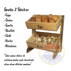 Rak Bawang dan Bumbu Dapur Kayu Dua Susun Jati Belanda